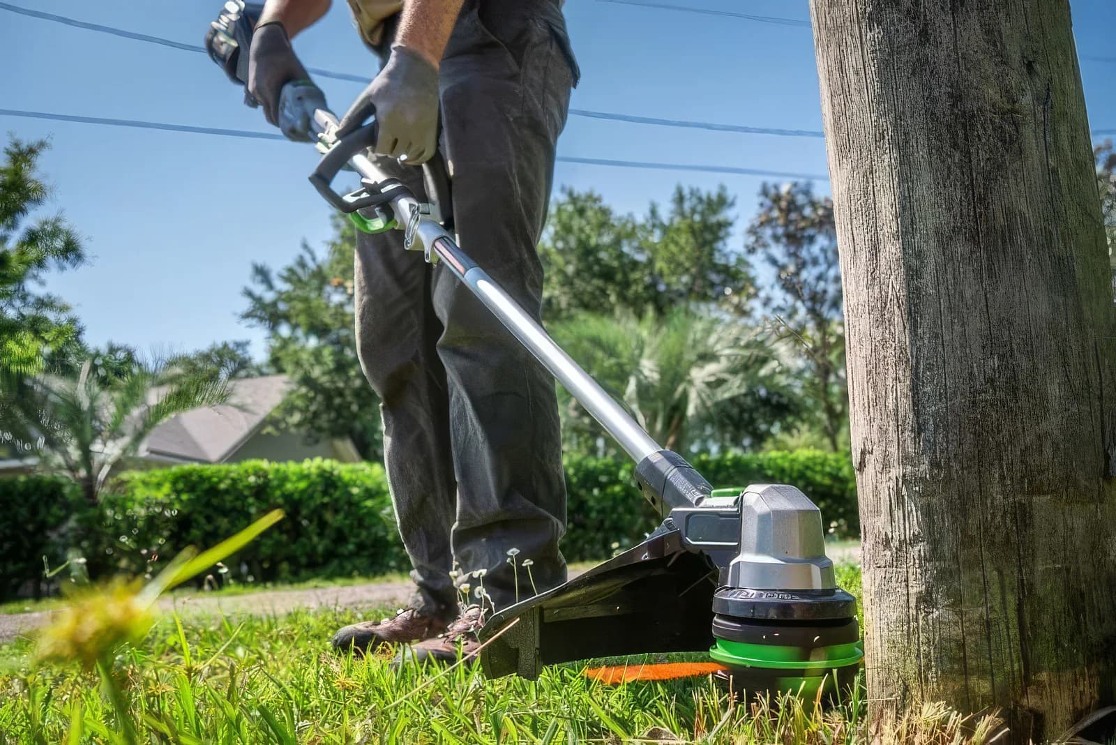 All-electric string trimming for residential lawn maintenance